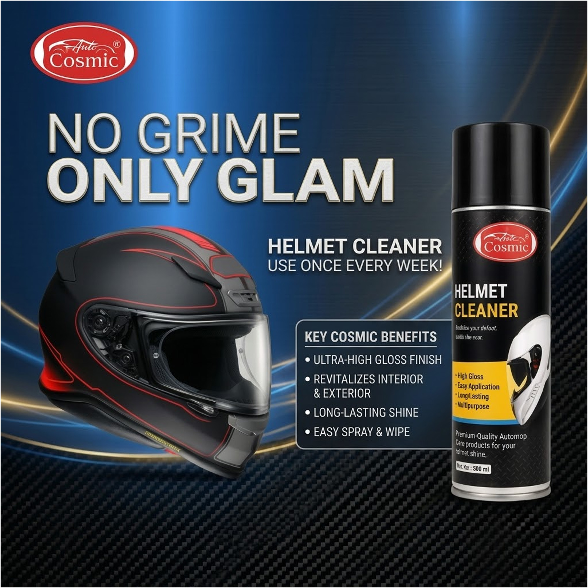 Auto Cosmic Helmet Cleaner Spray – Premium Helmet Cleaning & Shine Enhancer for Visors, Shells & Helmet Interiors (500ml)