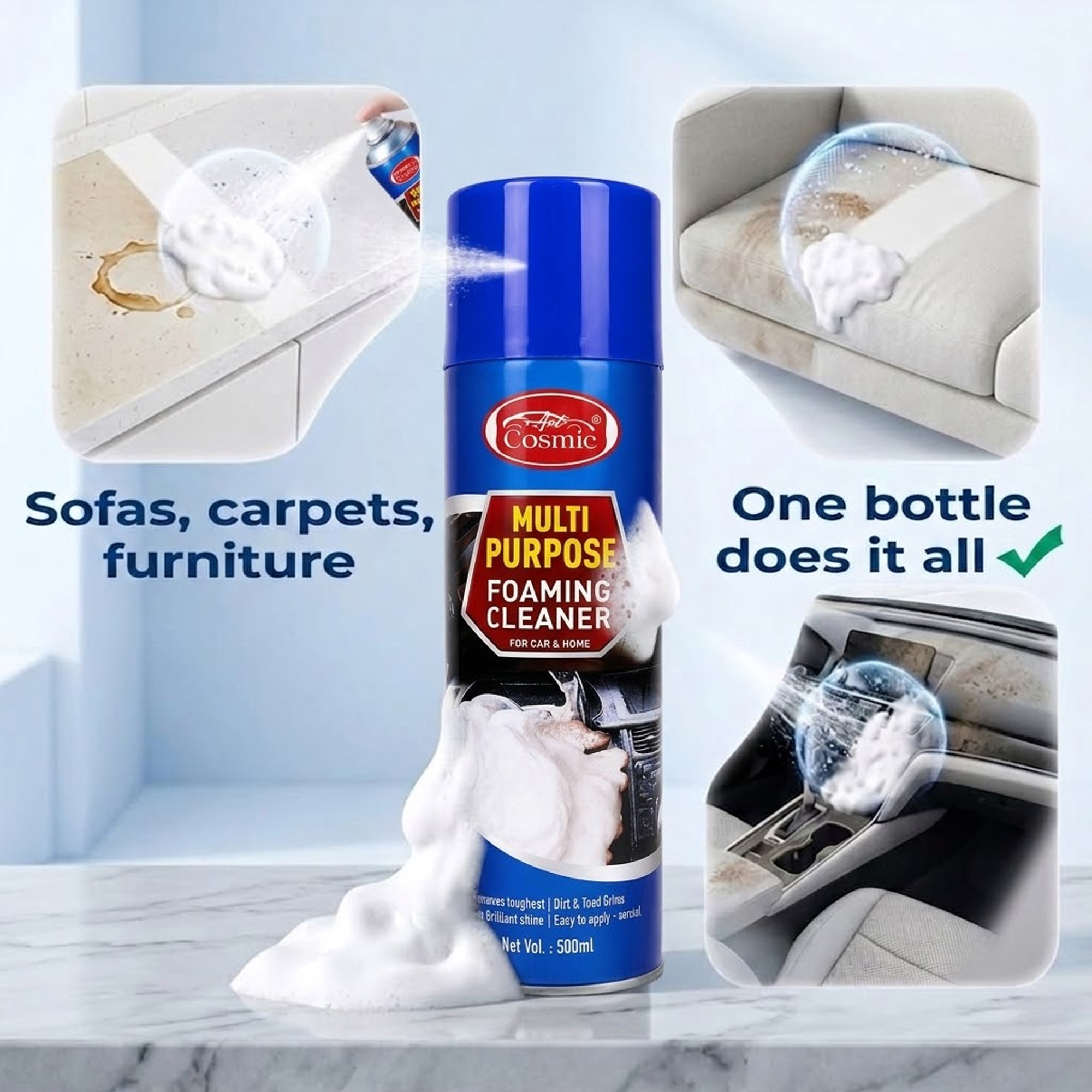 Auto Cosmic Multi Purpose Foaming Cleaner Spray – Powerful Interior & Exterior Cleaning Foam for Car, Home & Office (500ml)