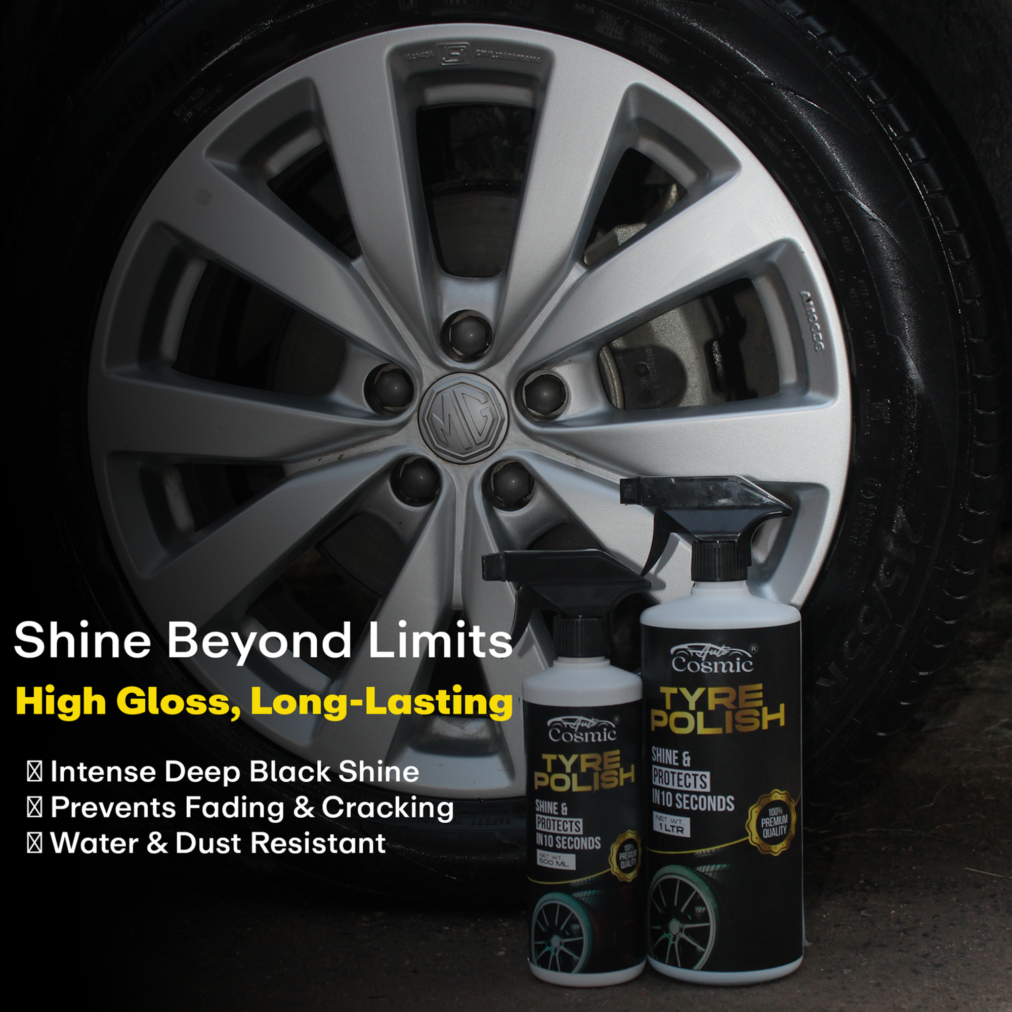 Autocosmic Tyre Polish – Deep Black Shine & Long-Lasting Protection