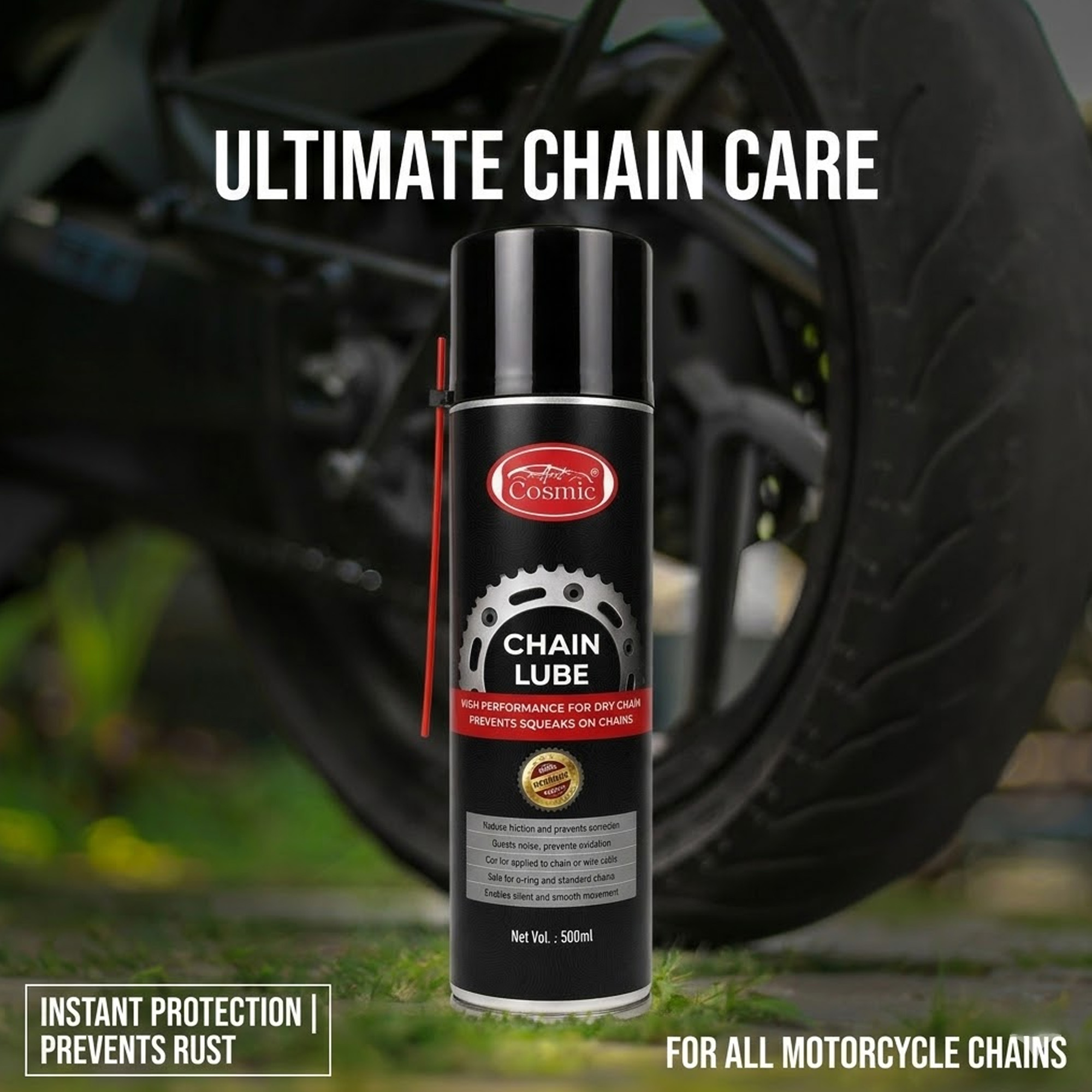 Auto Cosmic Chain Lube Spray – High Performance Chain Lubricant & Anti-Corrosion Protection for Motorcycles, Bicycles & Industrial Chains (500ml)
